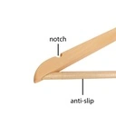 Kledinghanger met anti slip broeklat lotushout naturel gelakt voor dames en heren kledij, 44 cm breedte, matte haak - doos van 100 st