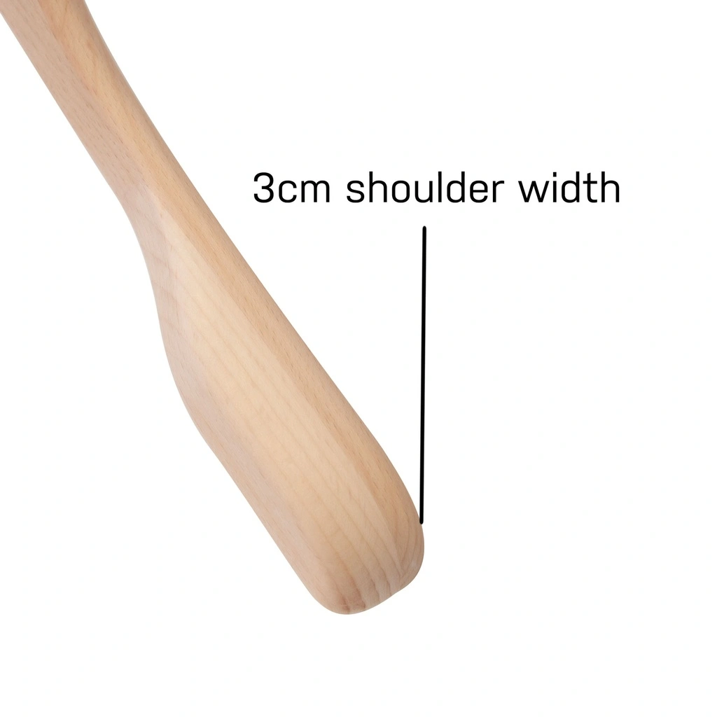 Beukenhout kledinghanger, recht, breedte 3 cm, lengte 44 cm, zwarte haak - doos van 50 stuks  