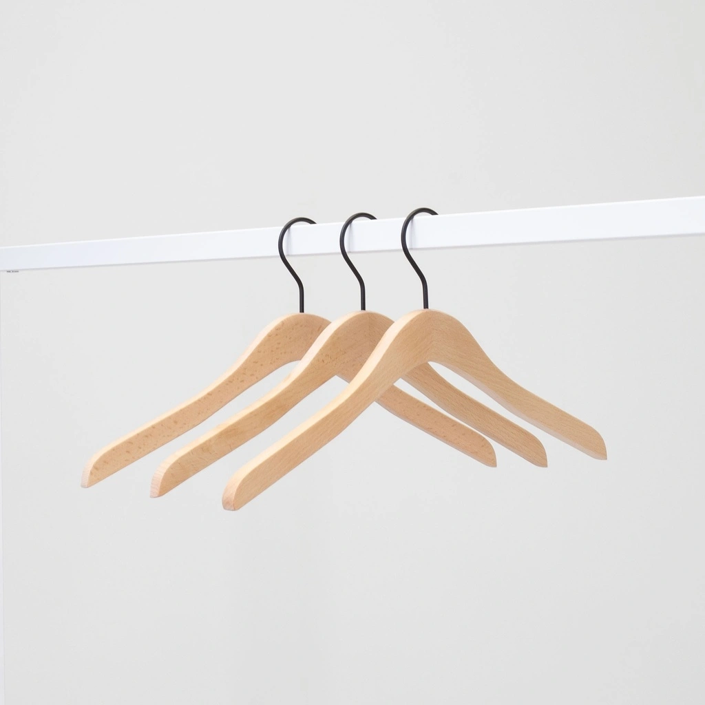 Beukenhout kledinghanger voor shirt/bloes dames, 41 cm breedte, zwarte haak - doos van 50 stuks
