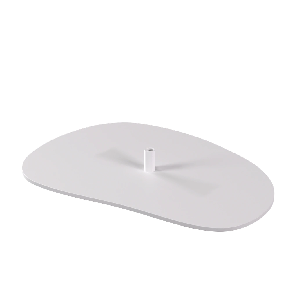 Bustestaander met centrale aansluiting, 55cm, plaat in keivorm , gepoederlakt wit 