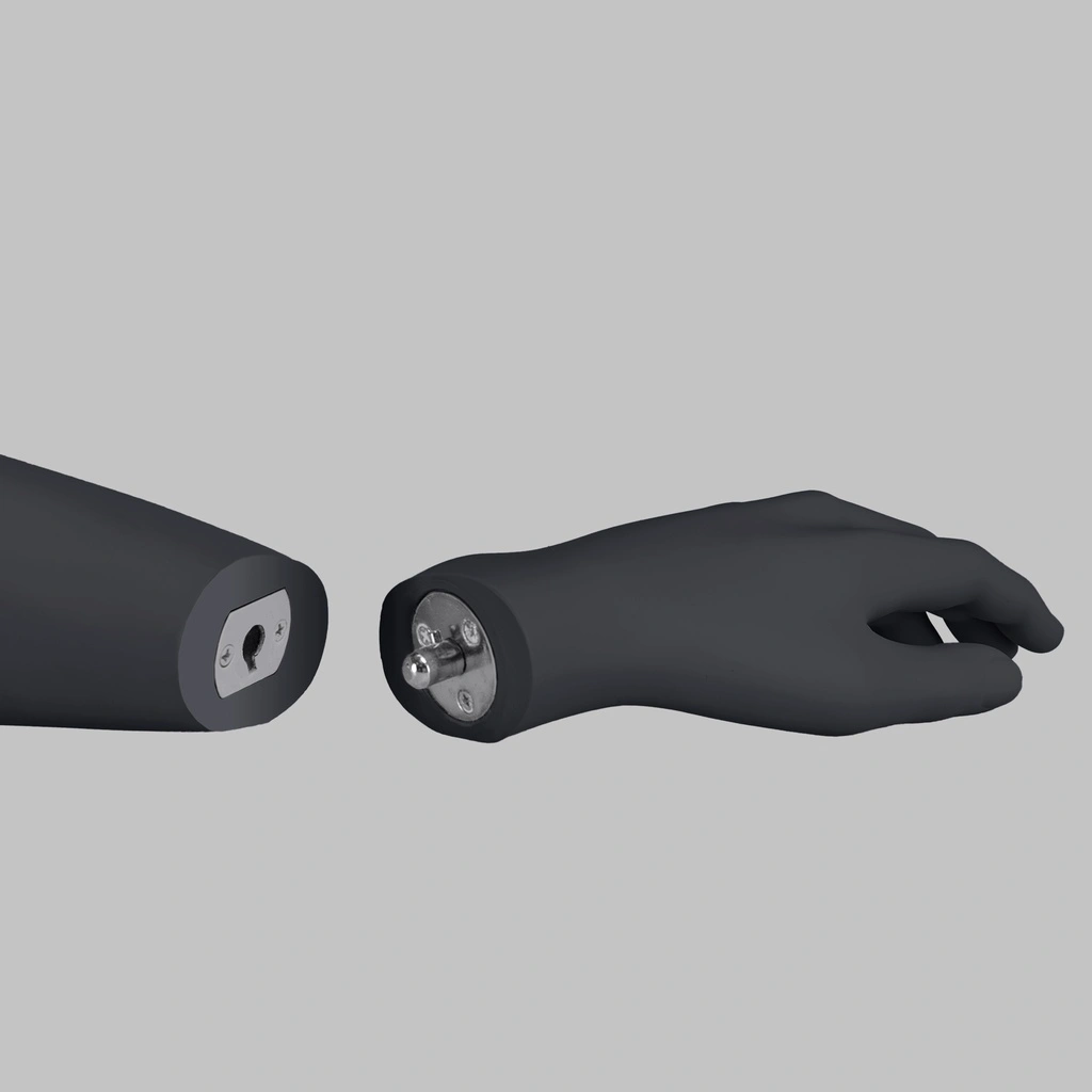 Sport dames mannequin, grafiet grijs, gestilleerd hoofd, staande pose 15