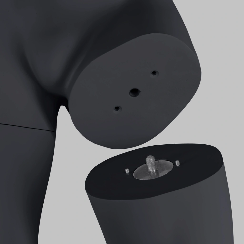 Stretching sport heren mannequin, grafiet grijs, gestilleerd hoofd, staande pose 302 