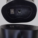 Zwarte heren mannequin, met abstract hoofd, glazen ronde voetplaat, pose 30