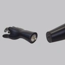 Zwarte heren mannequin, met abstract hoofd, glazen ronde voetplaat, pose 30