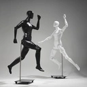 Beweegbare herenmannequin in wit voor museumkledij, abstract hoofd, verstelbaar, pose YM03