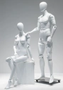 Beweegbare herenmannequin in wit voor museumkledij, abstract hoofd, verstelbaar, pose YM03