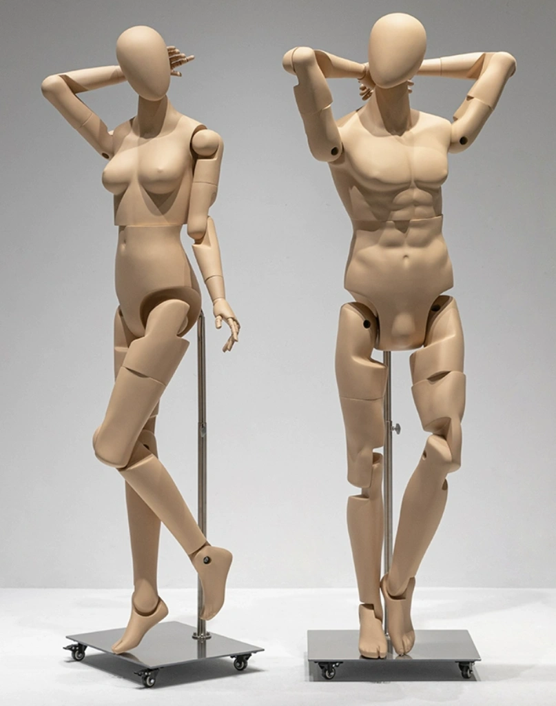 Beweegbare damesmannequin in huidskleur voor museumkledij, abstract hoofd, verstelbaar, pose YF13