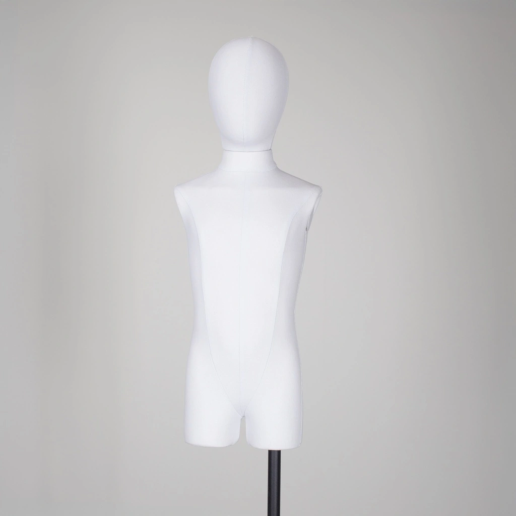 Kindertorso couture met benen, 4 jaar, overtrokken met witte stof, afneembaar hoofd