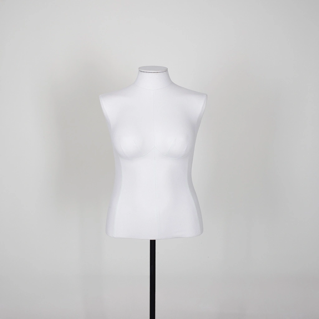 Volslanke damesbuste couture tot onder taille, maat 40-42, overtrokken met witte stof, afneembaar hoofd