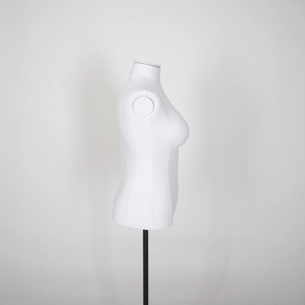 Volslanke damesbuste couture tot onder taille, maat 40-42, overtrokken met witte stof, afneembaar hoofd