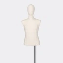Herenbuste couture tot onder taille, maat M, overtrokken met ecru stof, afneembaar hoofd