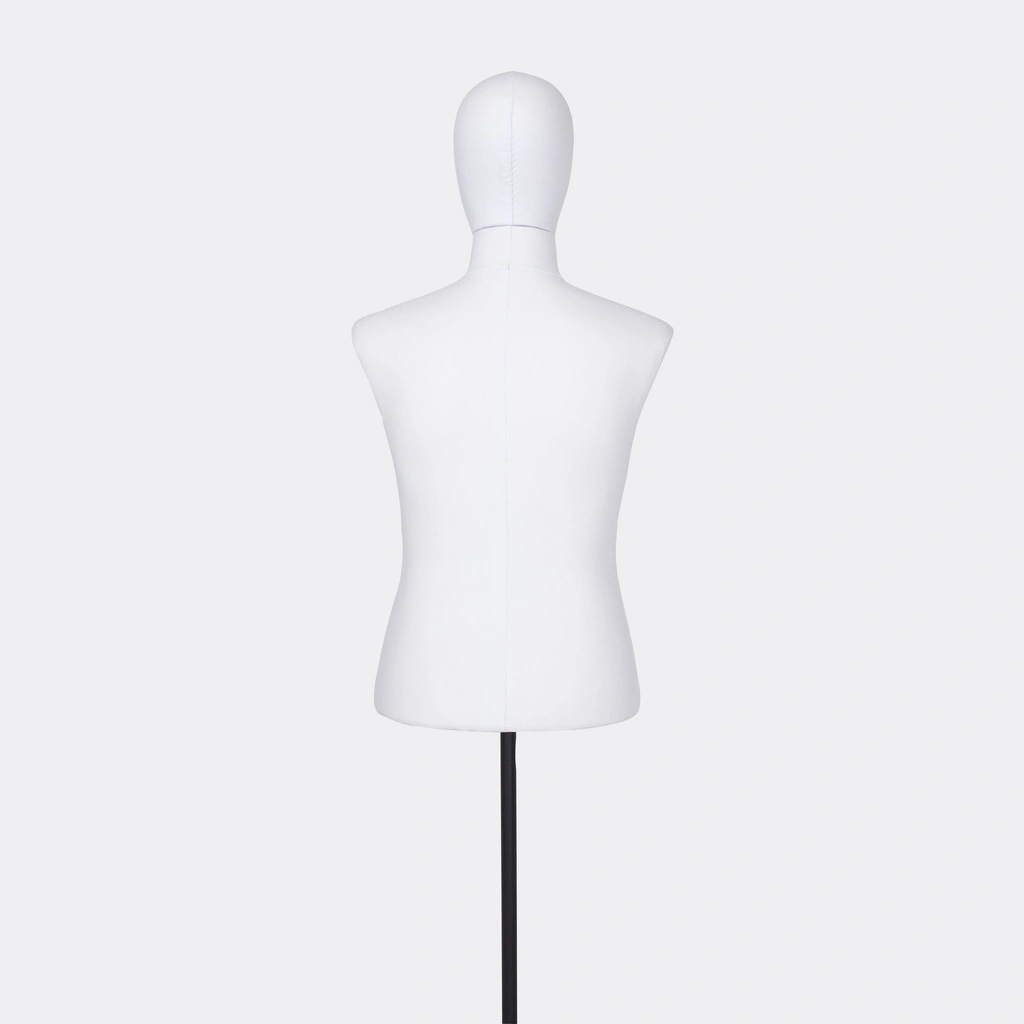 Herenbuste couture tot onder taille, maat M, overtrokken met witte stof, afneembaar hoofd