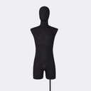 Herenbuste couture met benen, maat M, overtrokken met zwarte stof, afneembaar hoofd