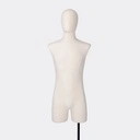 Herenbuste couture met benen, maat M, overtrokken met ecru stof, afneembaar hoofd