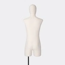 Herenbuste couture met benen, maat M, overtrokken met ecru stof, afneembaar hoofd