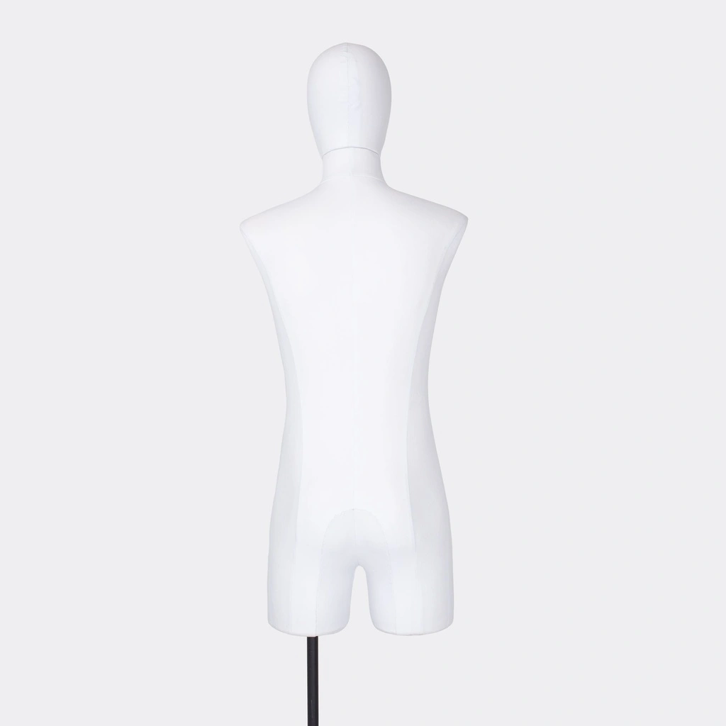 Herenbuste couture met benen, maat M, overtrokken met witte stof, afneembaar hoofd