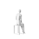 Witte dames etalagepop, abstract hoofd met neus en mond, glazen ronde voetplaat, pose 004