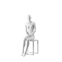 Witte dames etalagepop, abstract hoofd met neus en mond, glazen ronde voetplaat, pose 004