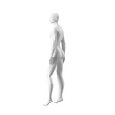 Witte dames etalagepop, abstract hoofd met neus en mond, glazen ronde voetplaat, pose 005