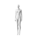 Witte dames etalagepop, abstract hoofd met neus en mond, glazen ronde voetplaat, pose 007