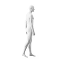 Witte heren etalagepop, abstract hoofd met neus en mond, glazen ronde voetplaat, pose 301