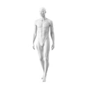 Witte heren etalagepop, abstract hoofd met neus en mond, glazen ronde voetplaat, pose 301