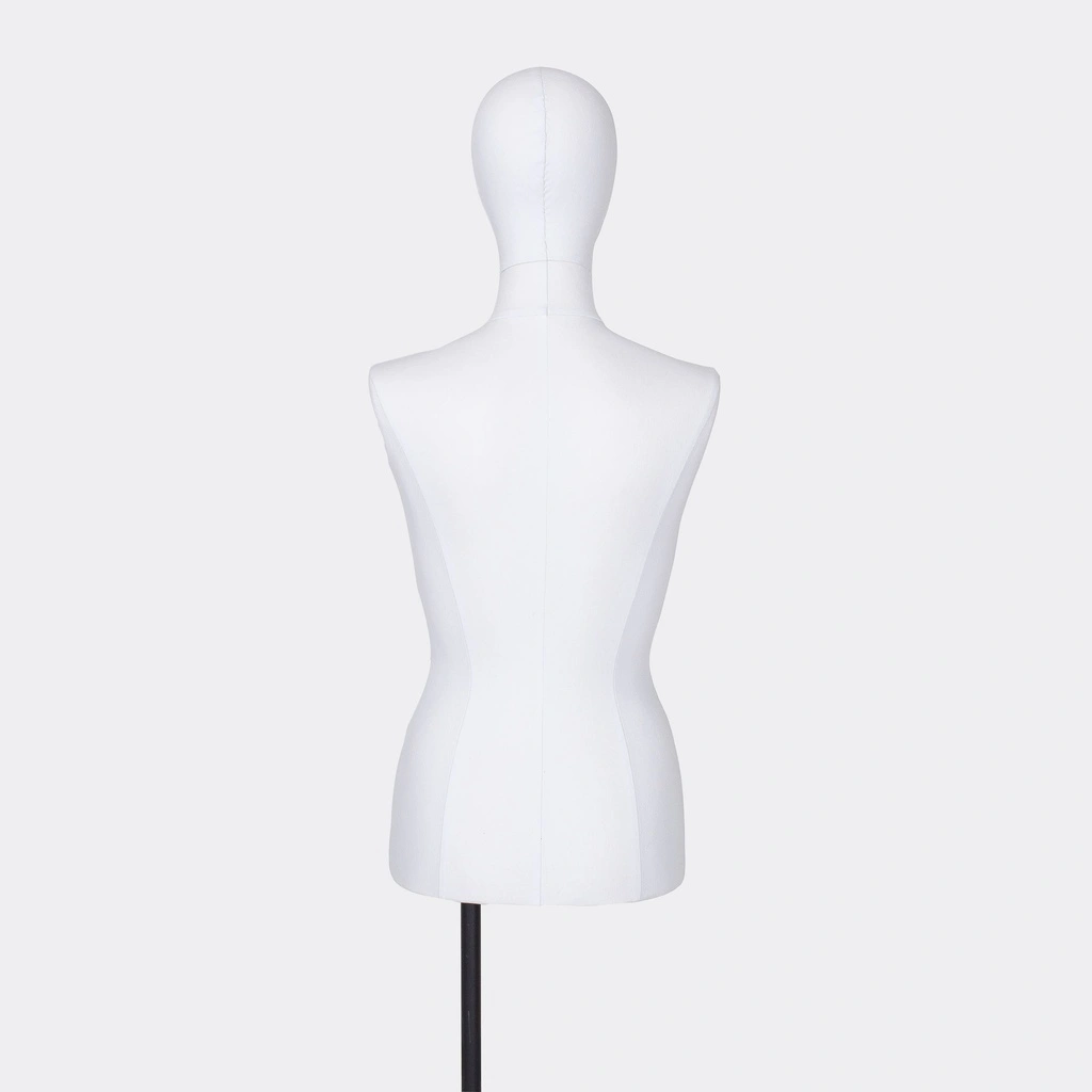 Damesbuste couture tot aan heupen, maat 38, overtrokken met witte stof, afneembaar hoofd