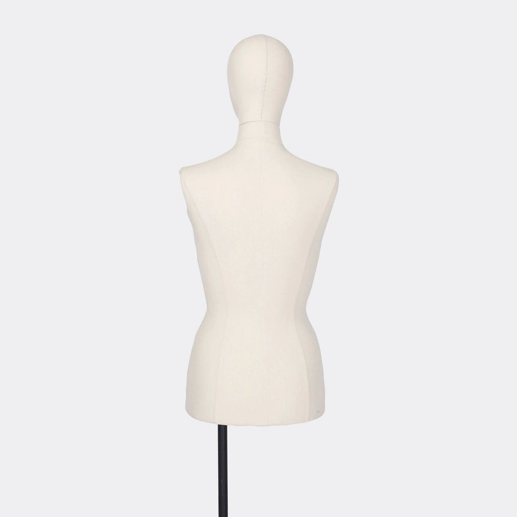 Damesbuste couture tot aan heupen, maat 38, overtrokken met ecru stof, afneembaar hoofd