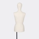 Damesbuste couture tot aan heupen, maat 38, overtrokken met ecru stof, afneembaar hoofd