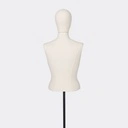 Damesbuste couture tot aan taille, maat 38, overtrokken met ecru stof, afneembaar hoofd