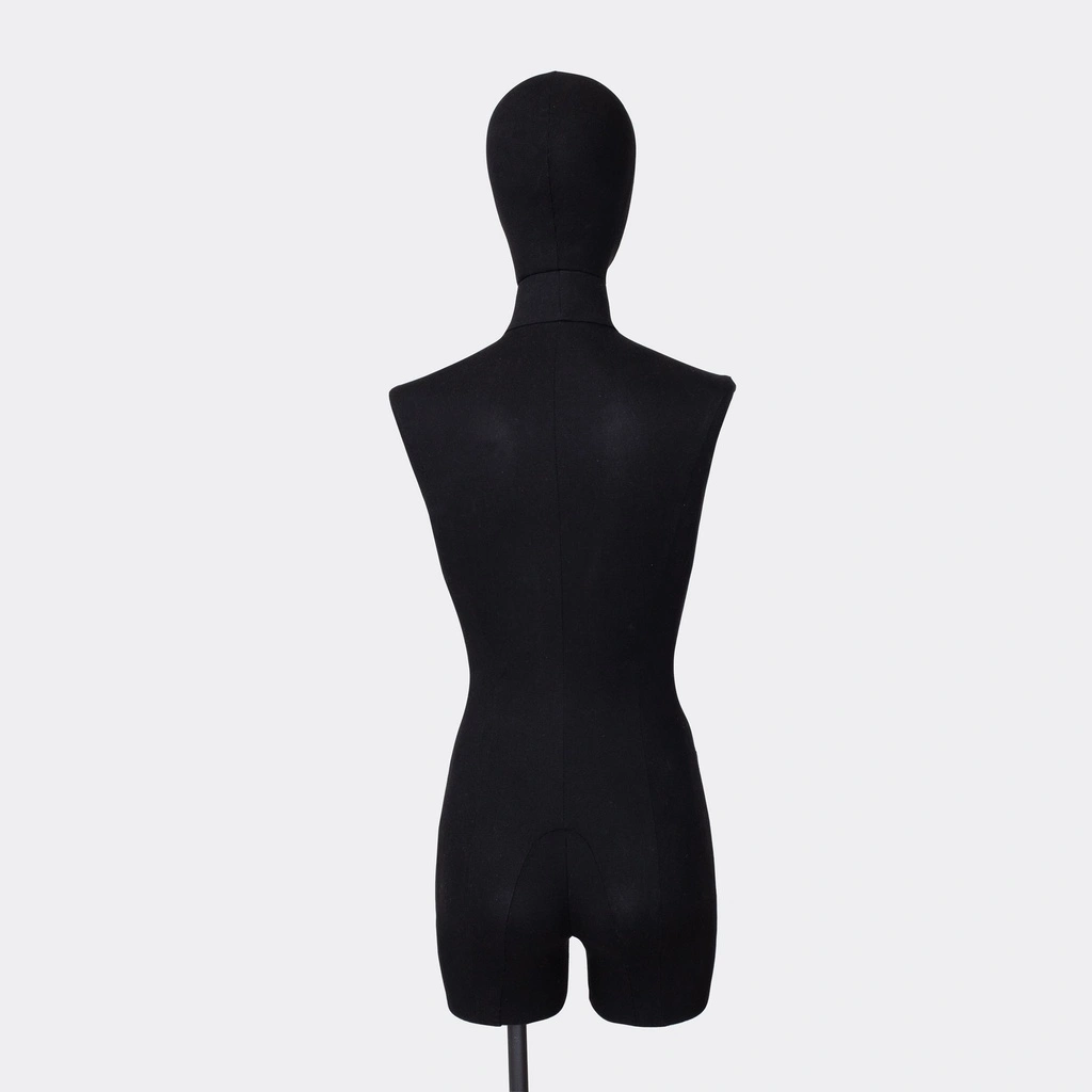 Damesbuste couture met benen, maat 36, overtrokken met zwarte stof, afneembaar hoofd