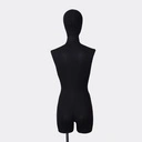 Damesbuste couture met benen, maat 36, overtrokken met zwarte stof, afneembaar hoofd