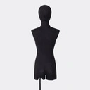 Kindertorso couture met benen, 12 jaar, overtrokken met zwarte stof, afneembaar hoofd