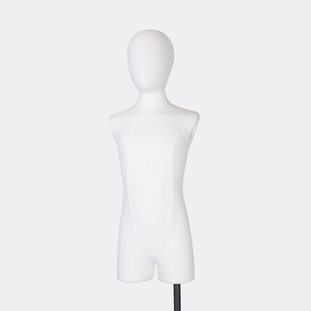 Kindertorso couture met benen, 8 jaar, overtrokken met witte stof, afneembaar hoofd