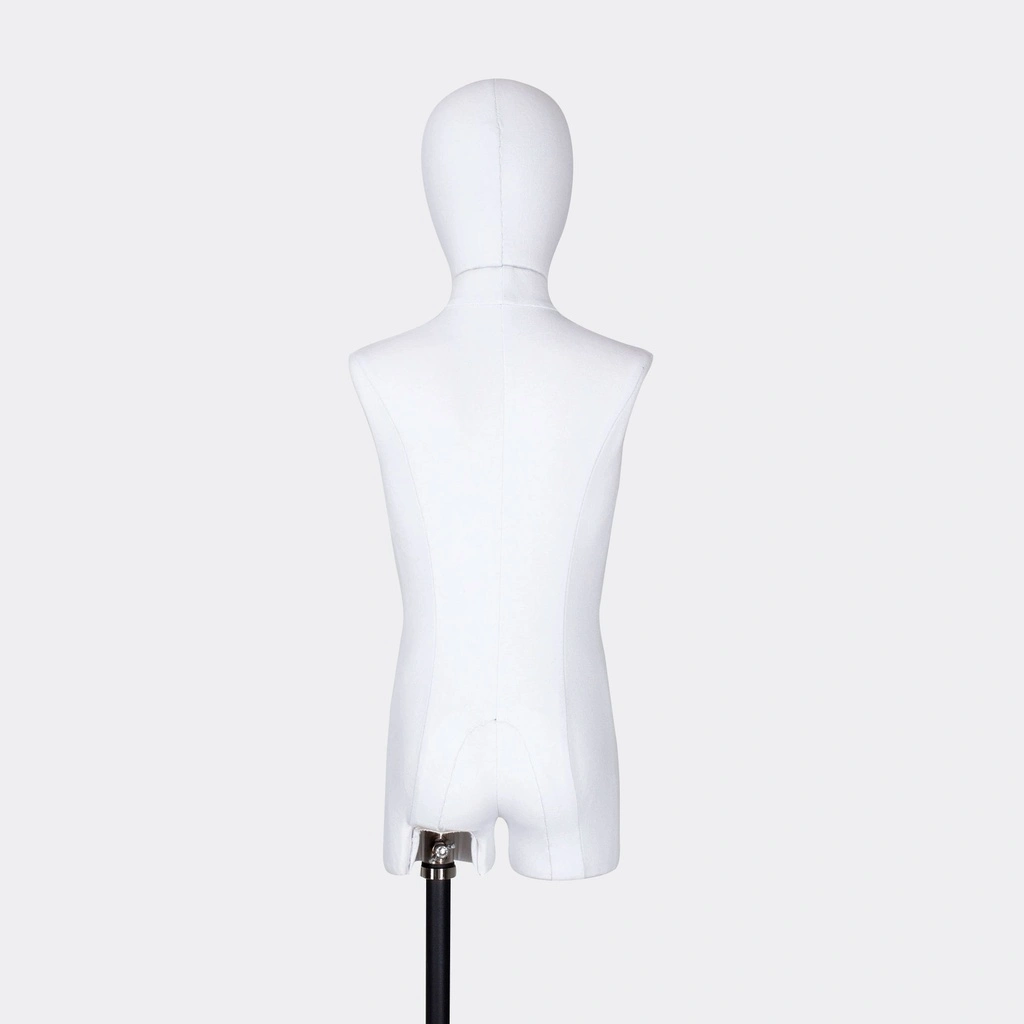 Kindertorso couture met benen, 4 jaar, overtrokken met witte stof, afneembaar hoofd