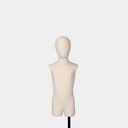 Kindertorso couture met benen, 4 jaar, overtrokken met ecru stof, afneembaar hoofd