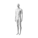 Witte heren etalagepop, abstract hoofd met neus en mond, glazen ronde voetplaat, pose 305