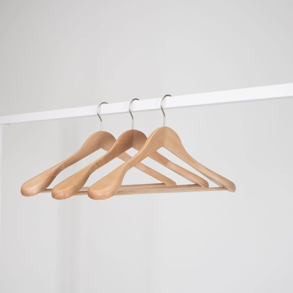 Kledinghanger met broeklat, lotushout, 5 cm schouderbreedte, 44 cm, matte haak - doos van 20 stuks