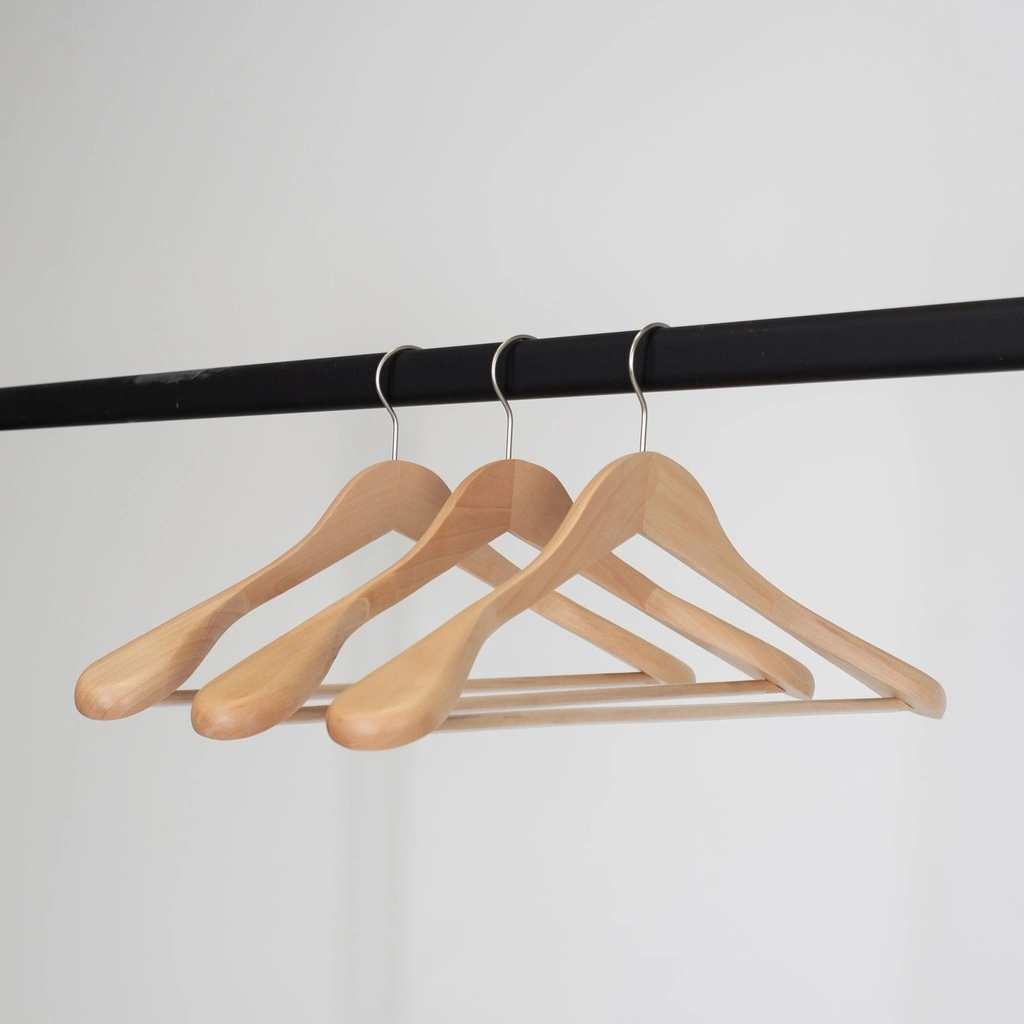 Kledinghanger met broeklat, lotushout, 5 cm schouderbreedte, 44 cm, matte haak - doos van 20 stuks