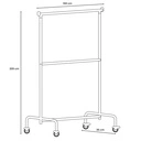 Kledingrek met vaste tussenbar, chroom, 100 cm breed op wielen