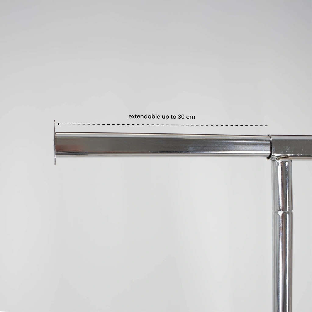 Kledingrek met vaste tussenbar, chroom, 100 cm breed op wielen