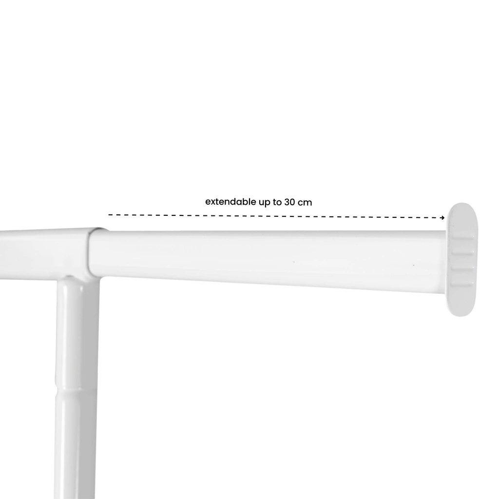 Kledingrek met vaste tussenbar, wit poederlak, 100 cm breed op wielen