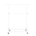 Kledingrek met in hoogte verstelbare tussenbar, wit poederlak, 140 cm breed op wielen