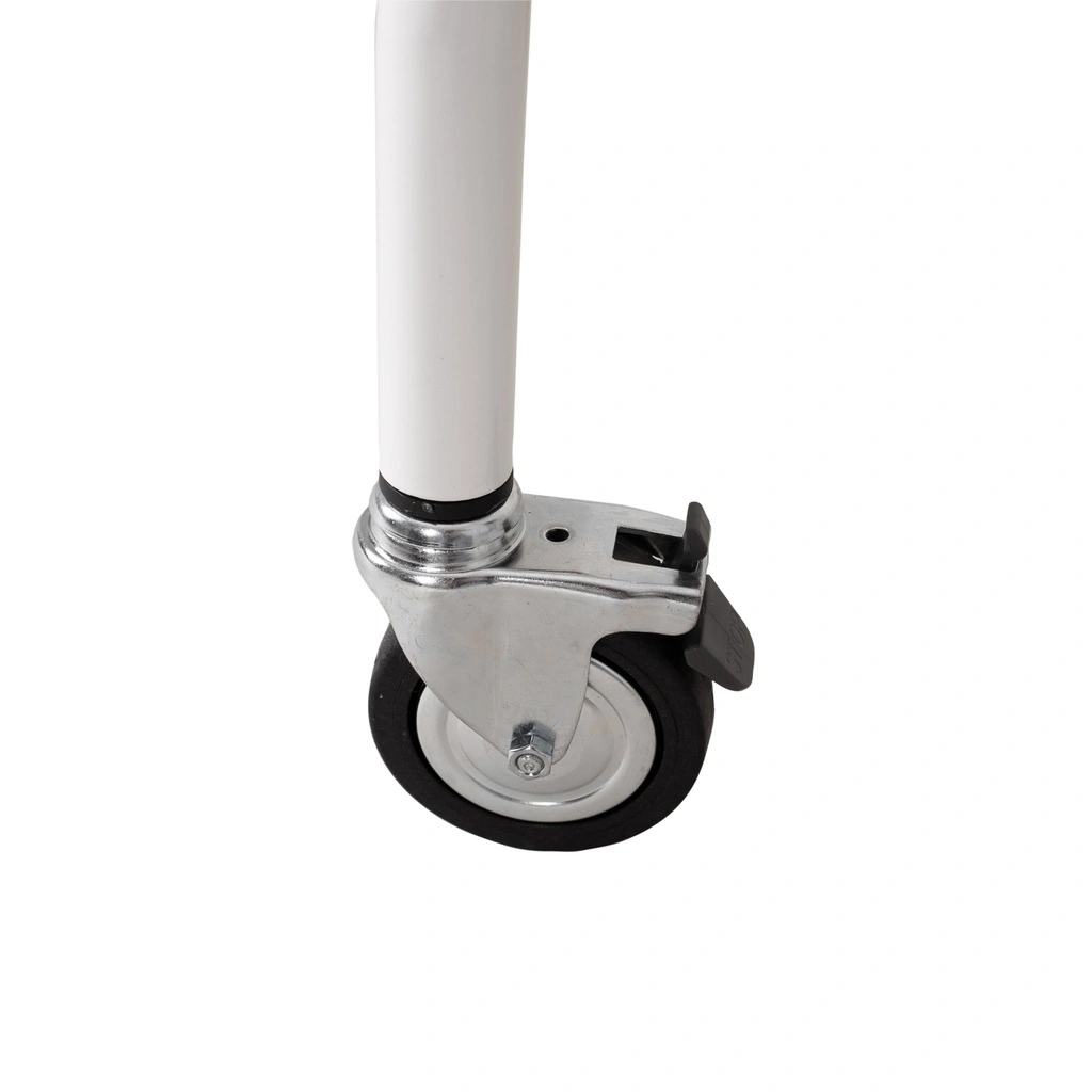 Kledingrek met in hoogte verstelbare tussenbar, wit poederlak, 140 cm breed op wielen