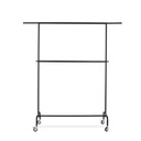Kledingrek met in hoogte verstelbare tussenbar, zwart poederlak, 140 cm breed op wielen