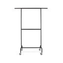Kledingrek met vaste tussenbar, zwart poederlak, 100 cm breed op wielen