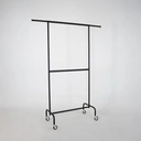 Kledingrek met vaste tussenbar, zwart poederlak, 100 cm breed op wielen