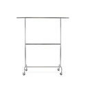 Kledingrek met vaste tussenbar, chroom, 140 cm breed op wielen