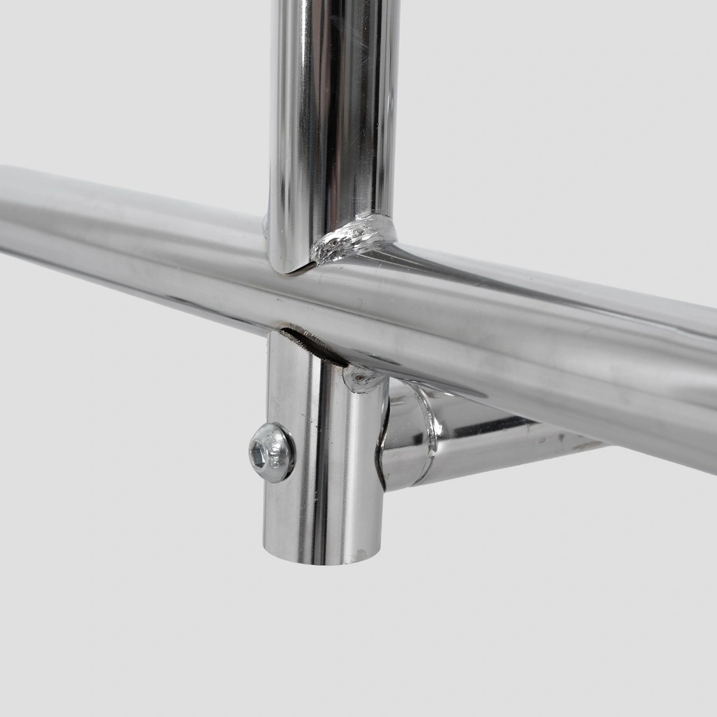 Kledingrek met vaste tussenbar, chroom, 140 cm breed op wielen
