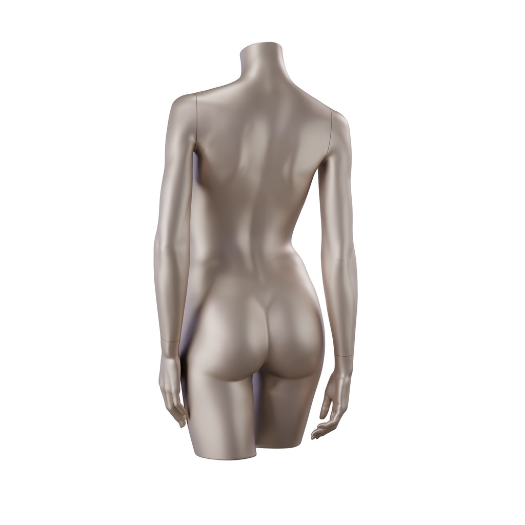 Female bust for lingerie, with arms, B-cup, metallic skin colour 